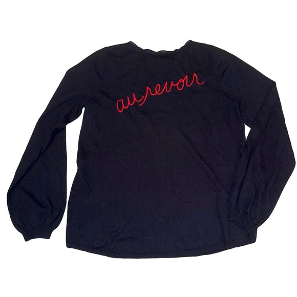 Joie Jenris Women’s "Bonjour" "Au Revoir" Embroidered Sweater Fits Like S/M - Picture 2 of 7
